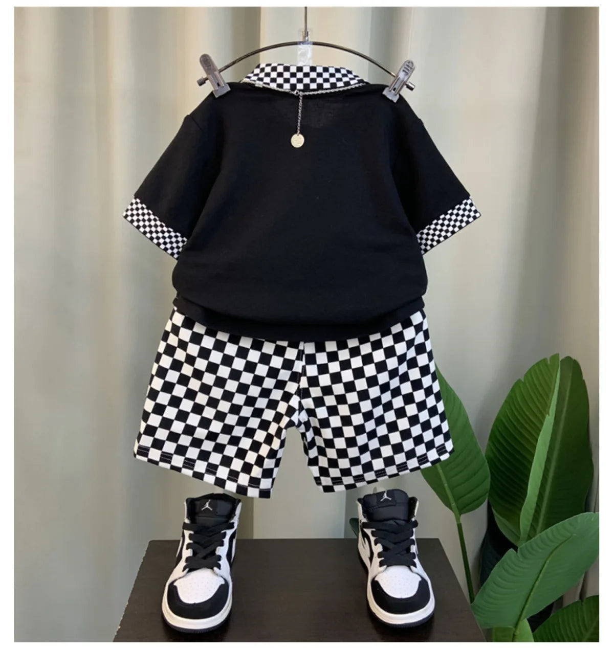Summer Teenage Boy Clothes Set Cartoon Plaid Short Sleeve Lapel Shirts and Shorts Suit Children's Boys Top and Bottom Streetwear