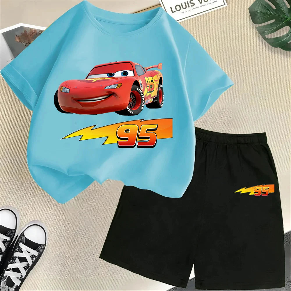 Racing children's pure cotton T-shirt set, Lightning McQueen Boys and Girls' Fashion T-shirt for teenagers