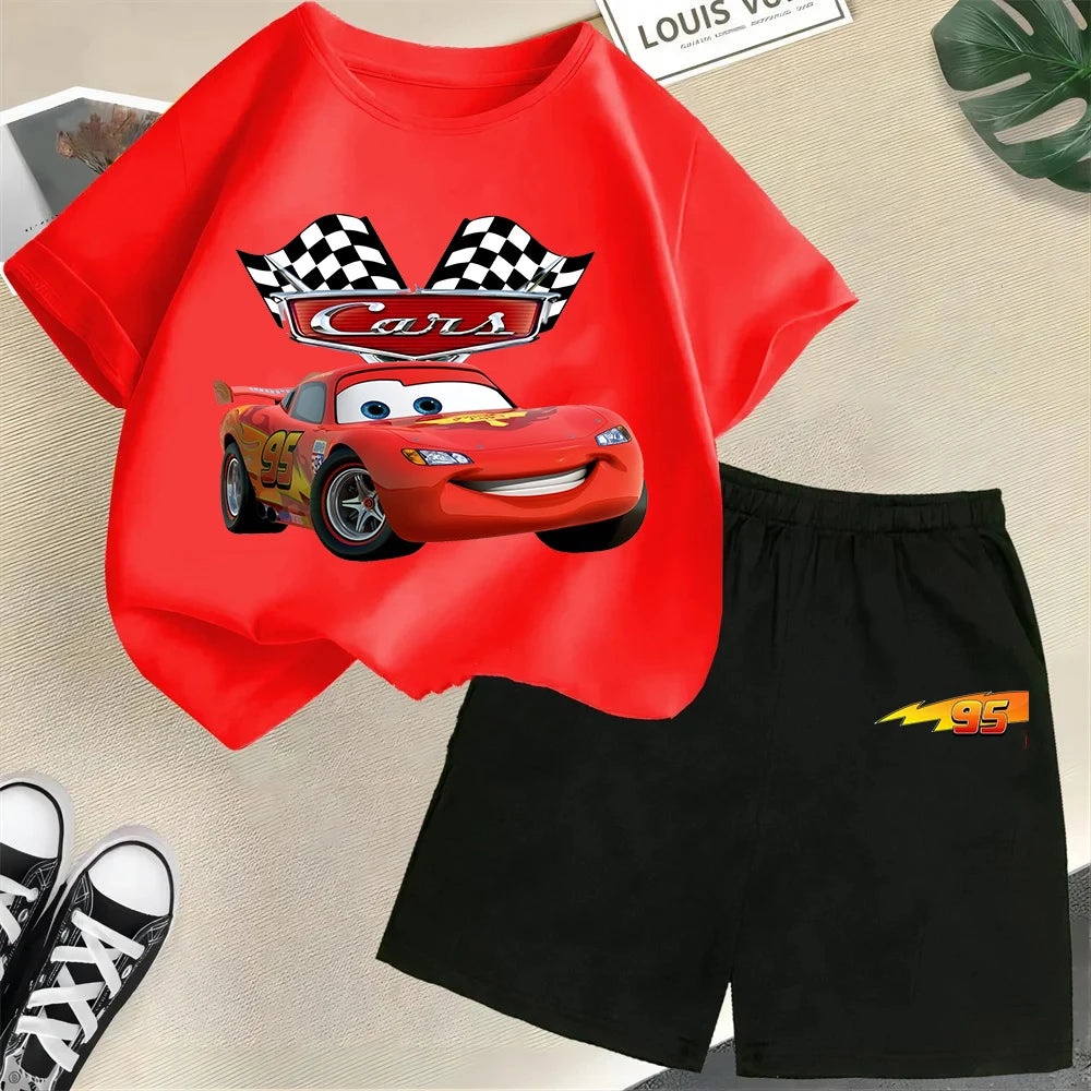 Racing children's pure cotton T-shirt set, Lightning McQueen Boys and Girls' Fashion T-shirt for teenagers
