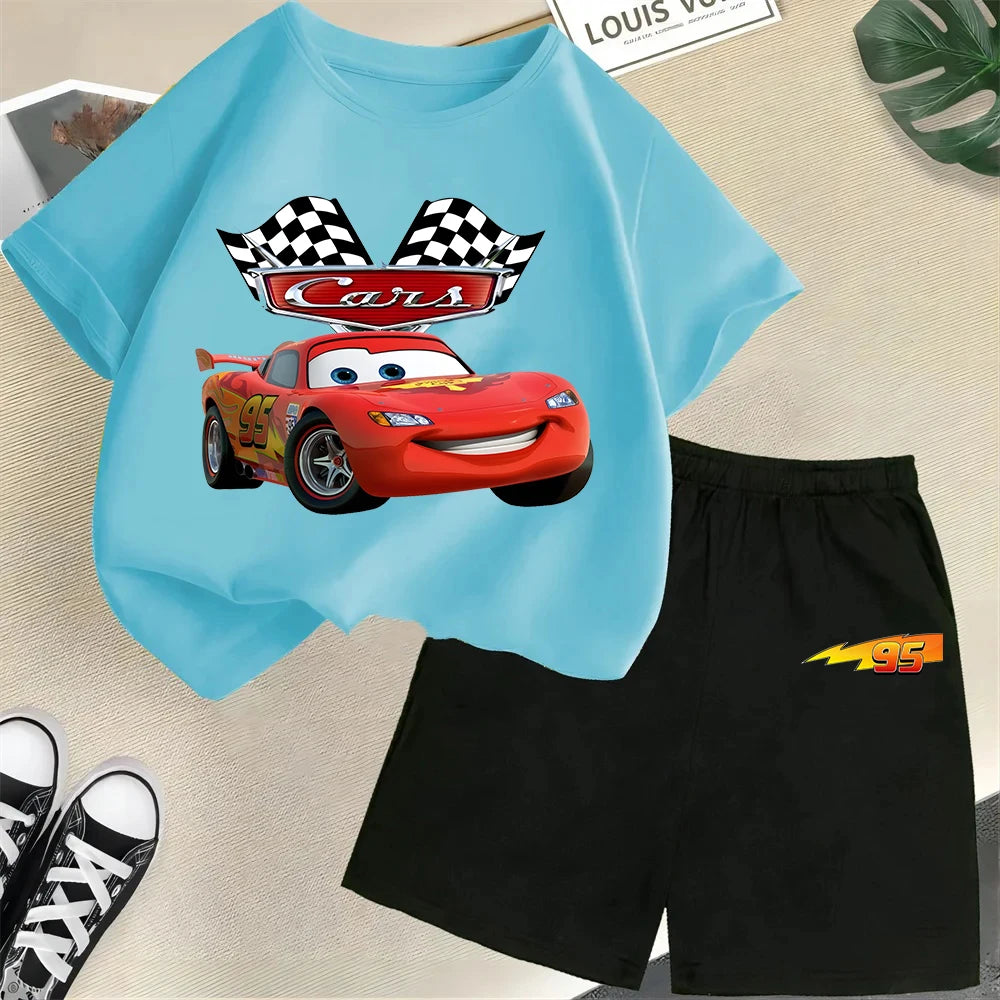 Racing children's pure cotton T-shirt set, Lightning McQueen Boys and Girls' Fashion T-shirt for teenagers