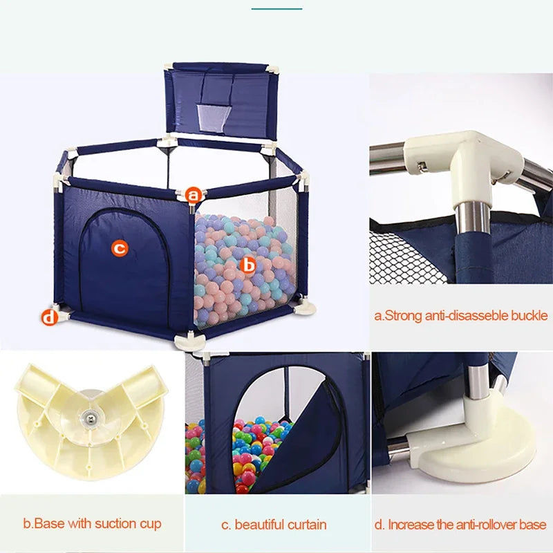 IMBABY Baby Playpen Hexagon Playpen for Children with Basketball Hoop Baby Playground Safety Activities Fence Children's Parks