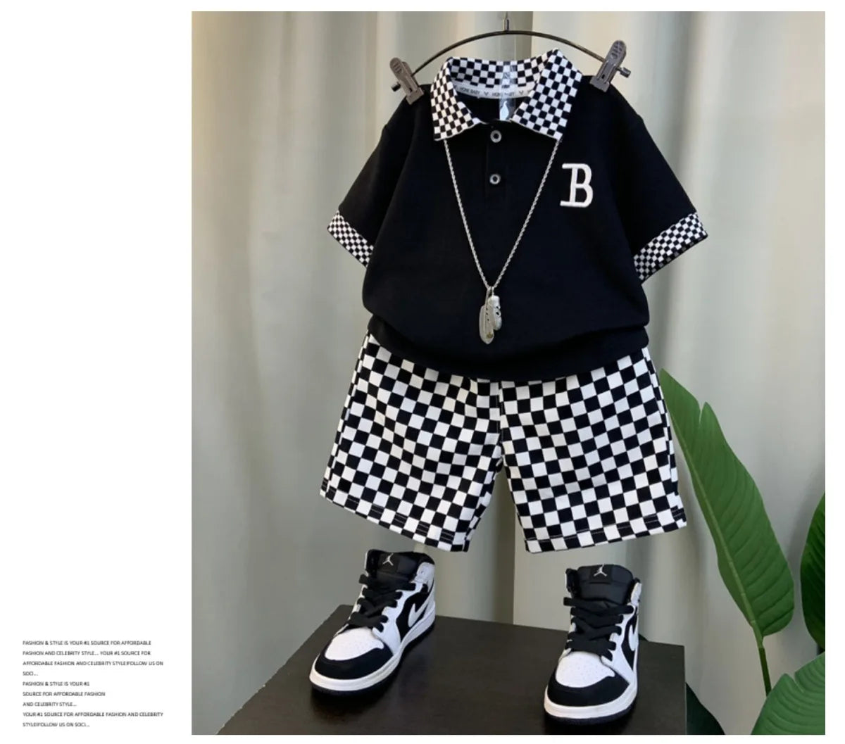 Summer Teenage Boy Clothes Set Cartoon Plaid Short Sleeve Lapel Shirts and Shorts Suit Children's Boys Top and Bottom Streetwear