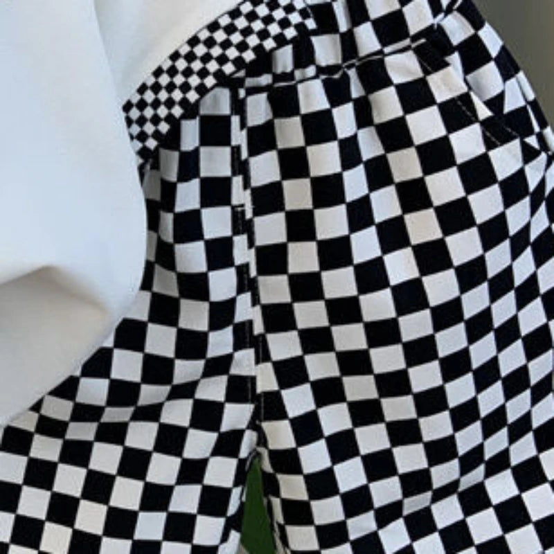 Summer Teenage Boy Clothes Set Cartoon Plaid Short Sleeve Lapel Shirts and Shorts Suit Children's Boys Top and Bottom Streetwear