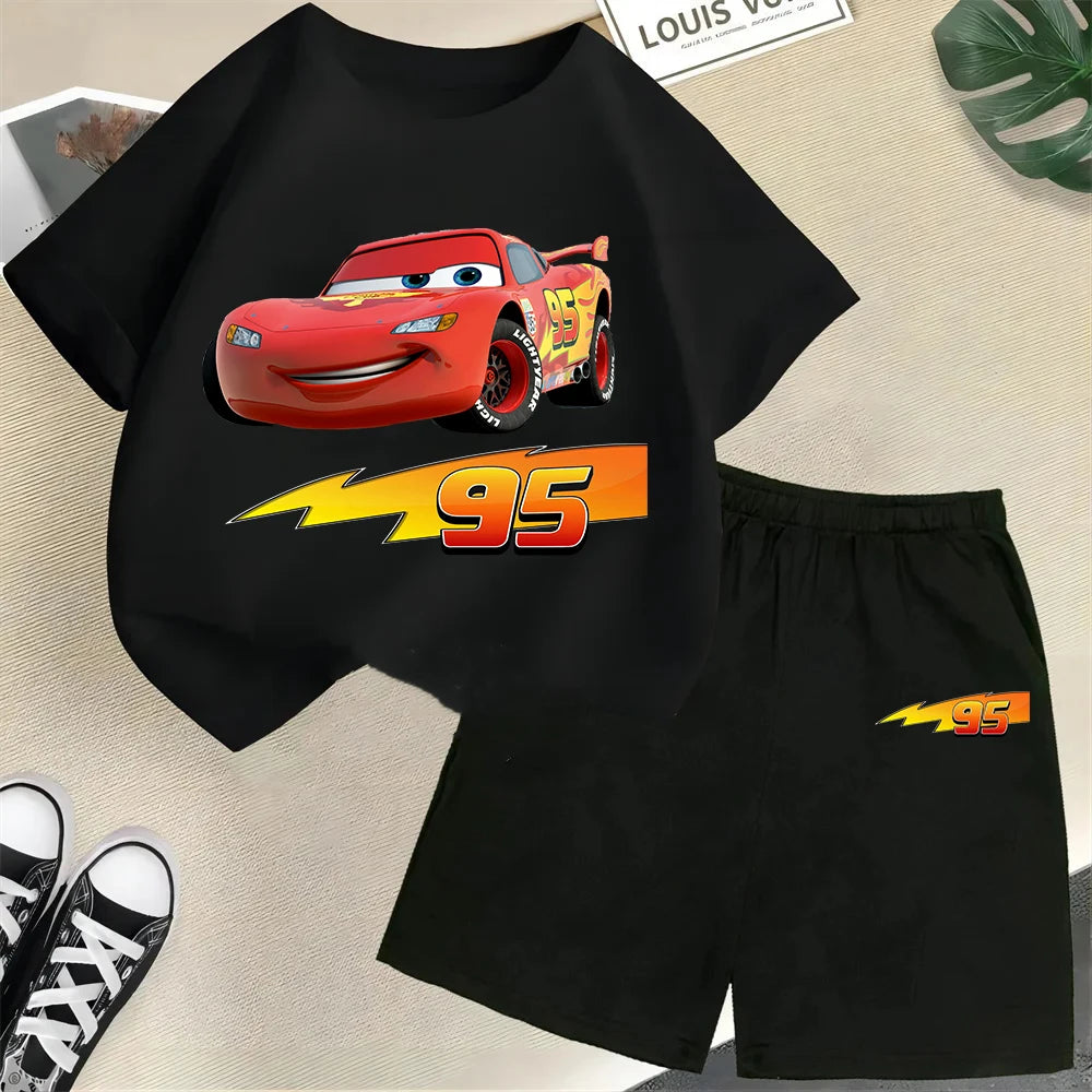 Racing children's pure cotton T-shirt set, Lightning McQueen Boys and Girls' Fashion T-shirt for teenagers