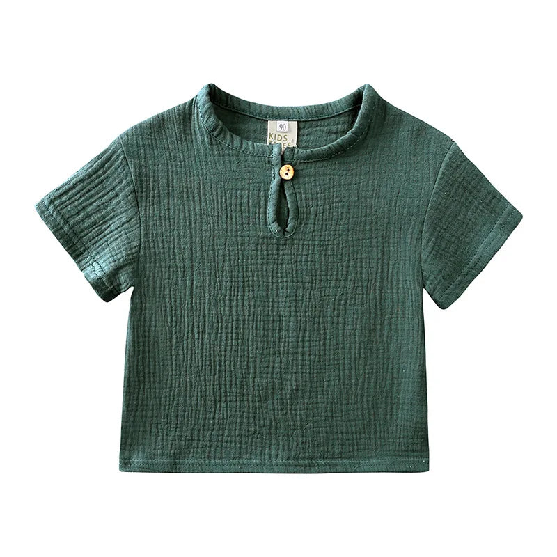 0-6Y Boys Girls Muslin Clothing Sets Summer Solid Cotton Linen T-shirts+Shorts 2Pcs Outfit Kids Clothes Casual Sets for Children