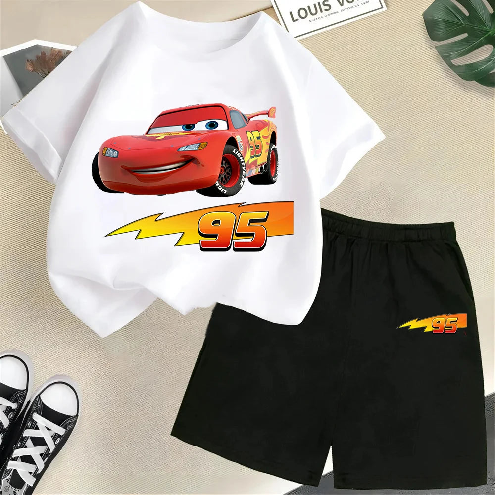 Racing children's pure cotton T-shirt set, Lightning McQueen Boys and Girls' Fashion T-shirt for teenagers