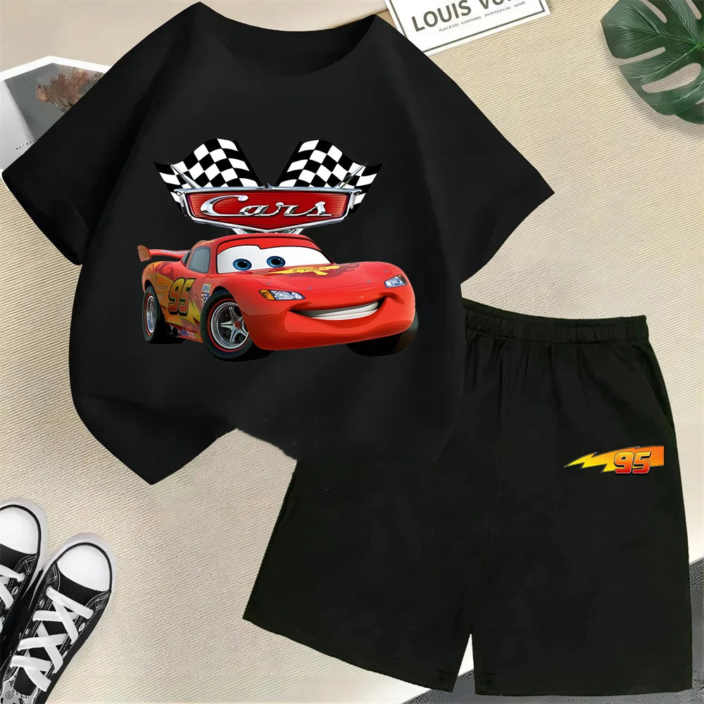Racing children's pure cotton T-shirt set, Lightning McQueen Boys and Girls' Fashion T-shirt for teenagers