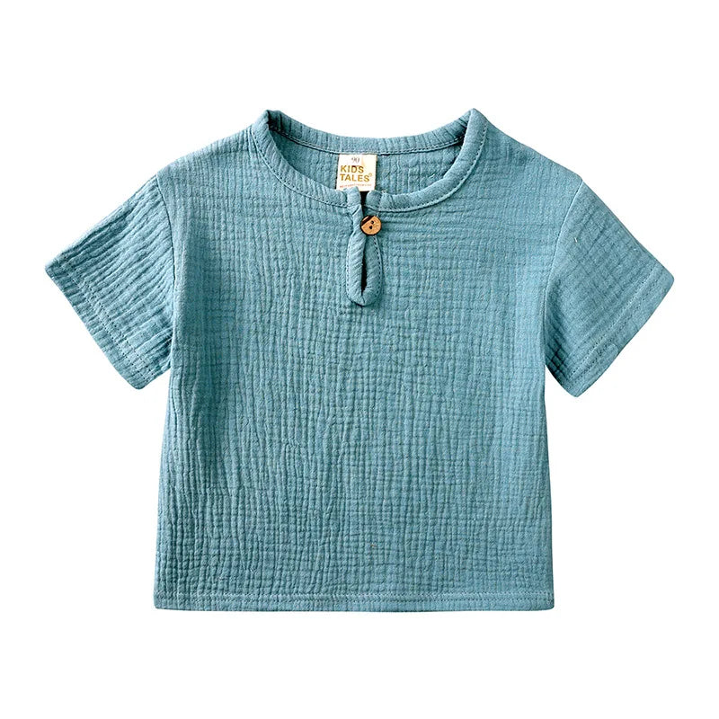 0-6Y Boys Girls Muslin Clothing Sets Summer Solid Cotton Linen T-shirts+Shorts 2Pcs Outfit Kids Clothes Casual Sets for Children