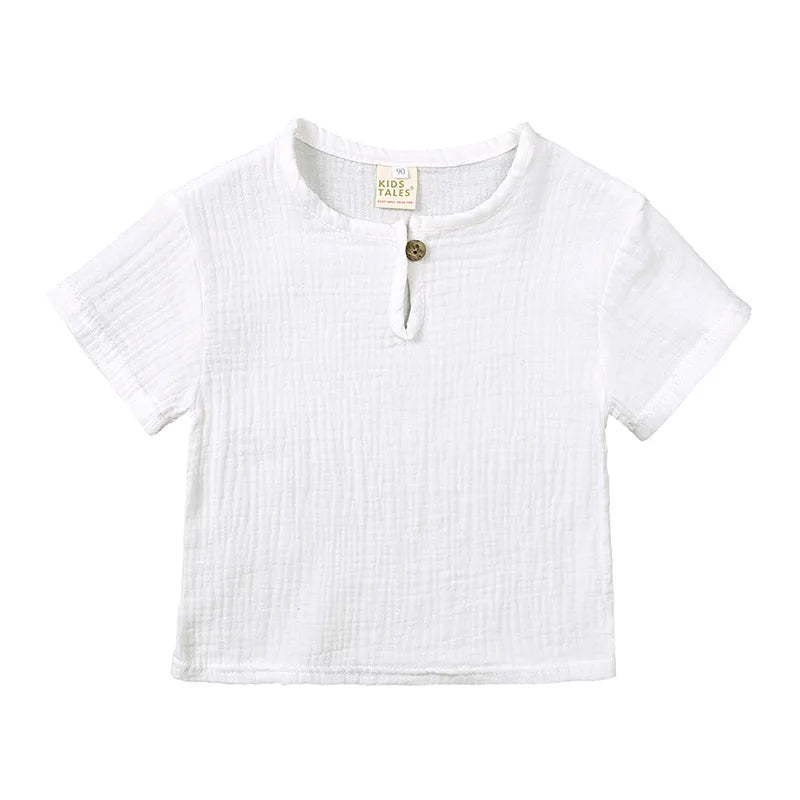 0-6Y Boys Girls Muslin Clothing Sets Summer Solid Cotton Linen T-shirts+Shorts 2Pcs Outfit Kids Clothes Casual Sets for Children