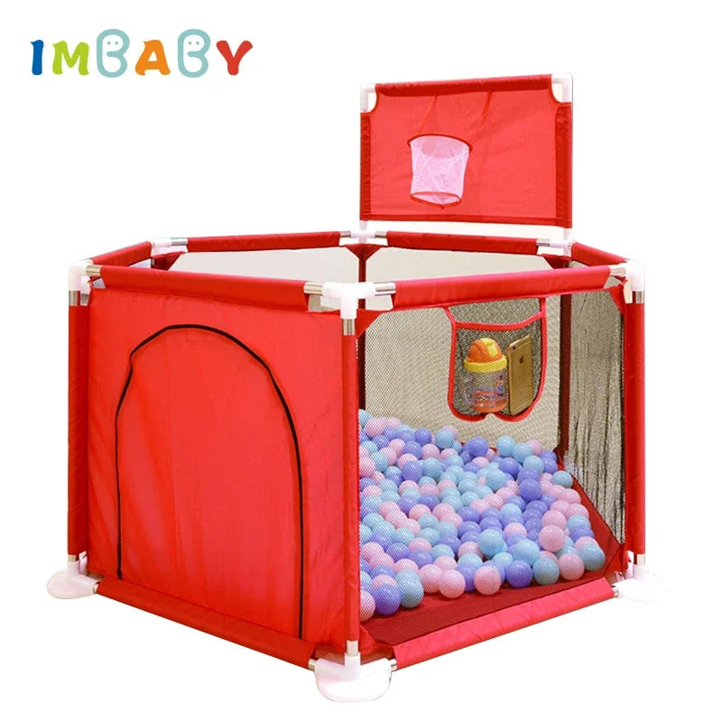 IMBABY Baby Playpen Hexagon Playpen for Children with Basketball Hoop Baby Playground Safety Activities Fence Children's Parks