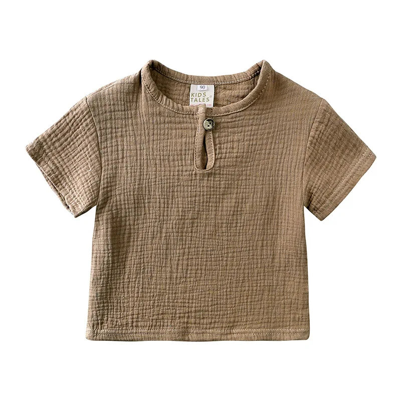 0-6Y Boys Girls Muslin Clothing Sets Summer Solid Cotton Linen T-shirts+Shorts 2Pcs Outfit Kids Clothes Casual Sets for Children