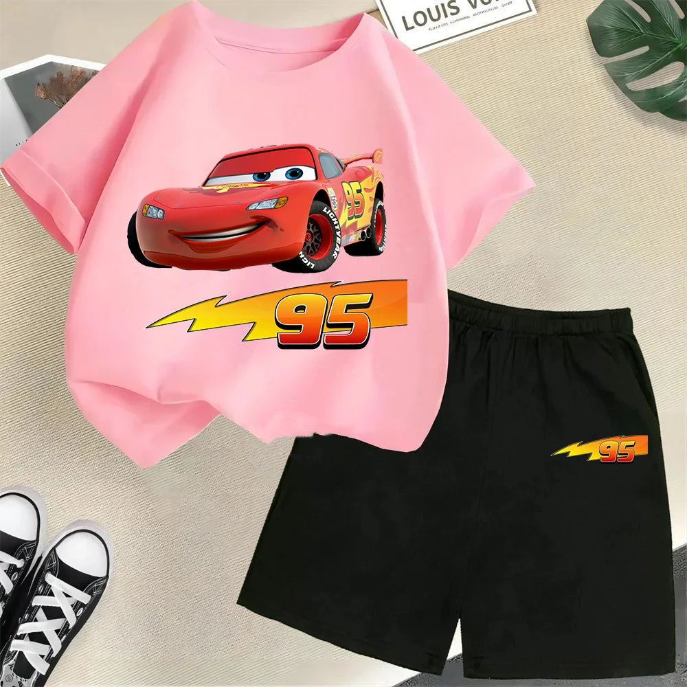 Racing children's pure cotton T-shirt set, Lightning McQueen Boys and Girls' Fashion T-shirt for teenagers