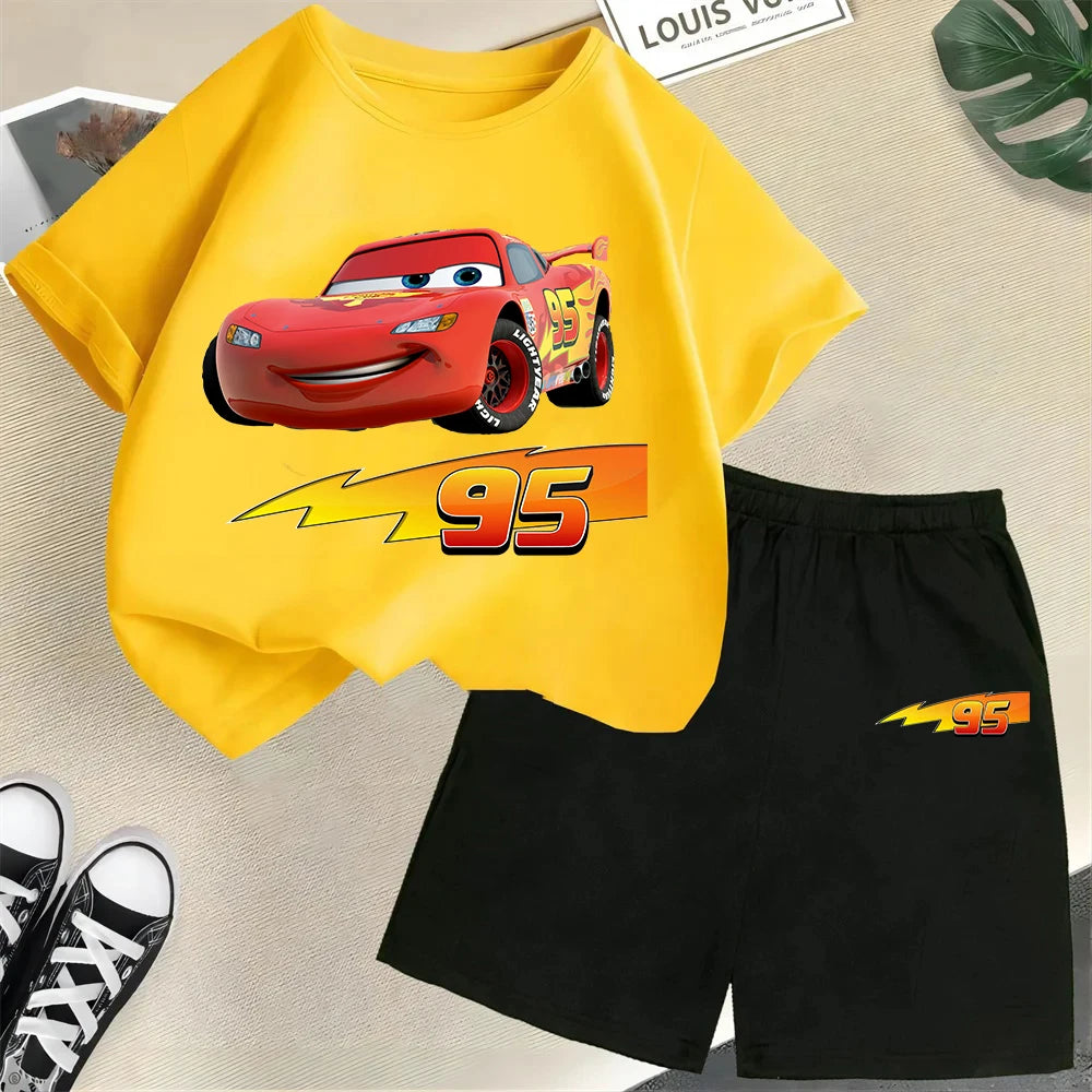 Racing children's pure cotton T-shirt set, Lightning McQueen Boys and Girls' Fashion T-shirt for teenagers