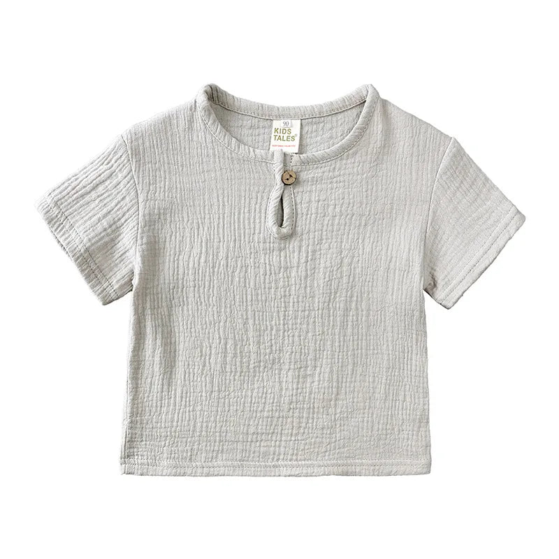 0-6Y Boys Girls Muslin Clothing Sets Summer Solid Cotton Linen T-shirts+Shorts 2Pcs Outfit Kids Clothes Casual Sets for Children