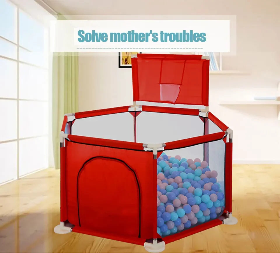 IMBABY Baby Playpen Hexagon Playpen for Children with Basketball Hoop Baby Playground Safety Activities Fence Children's Parks