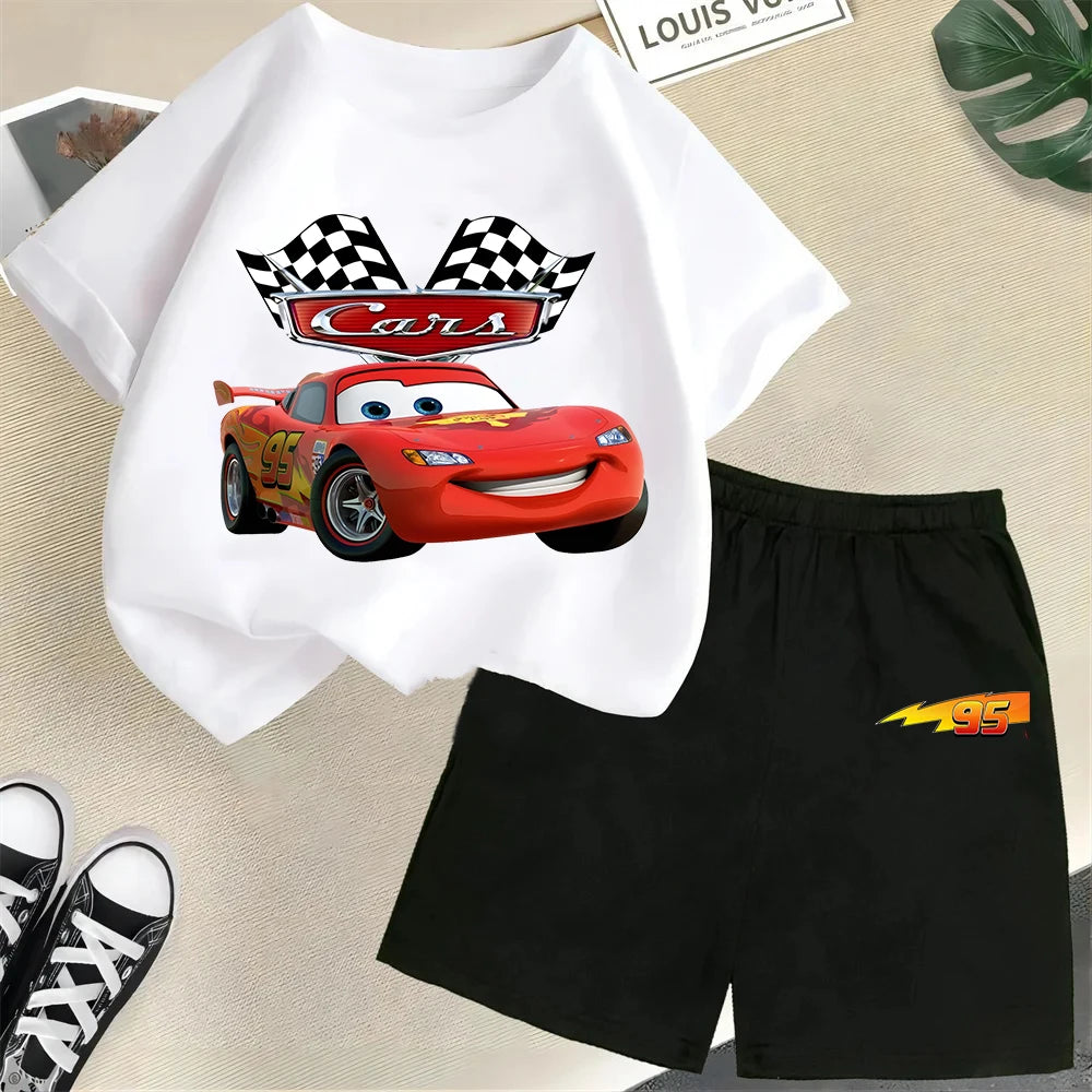 Racing children's pure cotton T-shirt set, Lightning McQueen Boys and Girls' Fashion T-shirt for teenagers