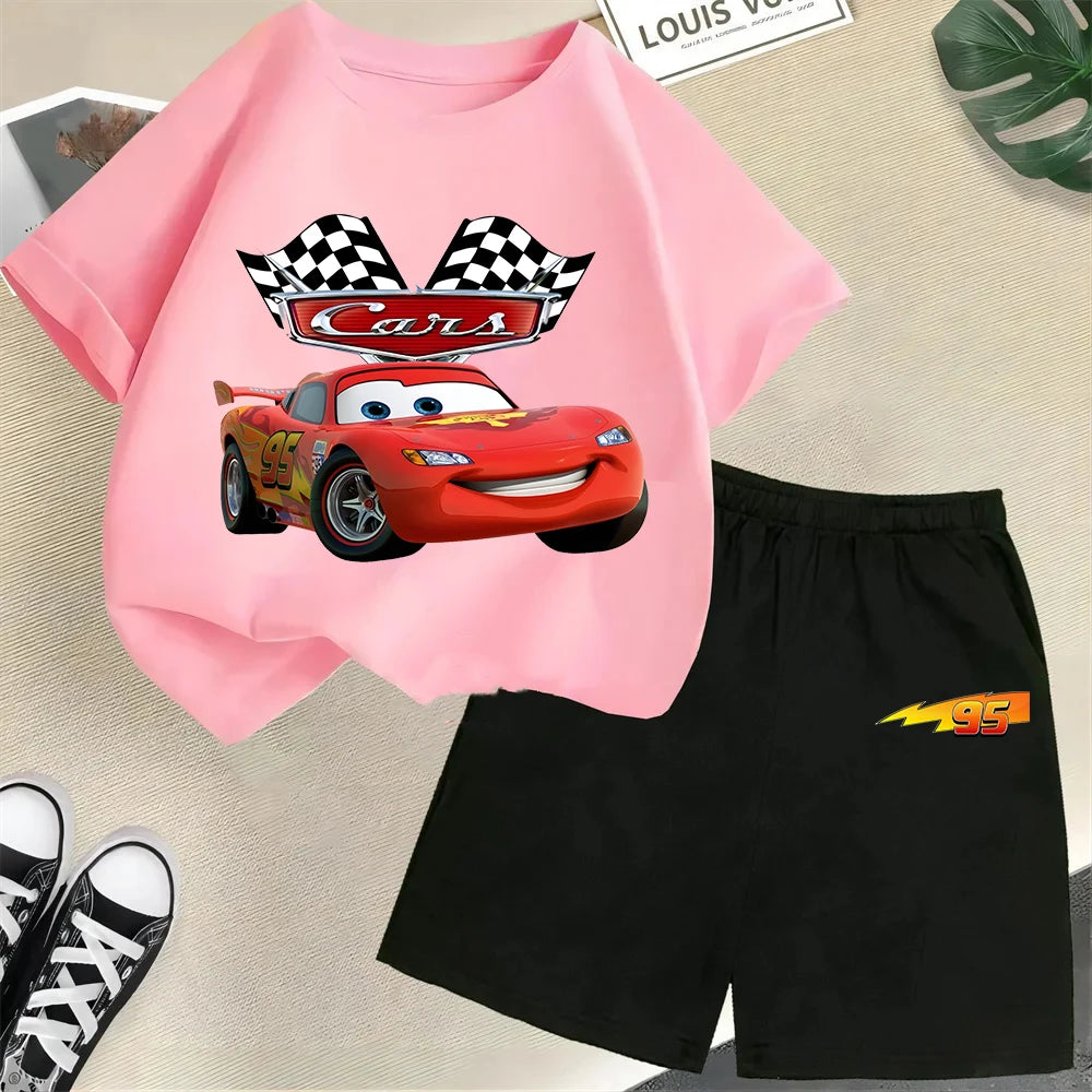 Racing children's pure cotton T-shirt set, Lightning McQueen Boys and Girls' Fashion T-shirt for teenagers