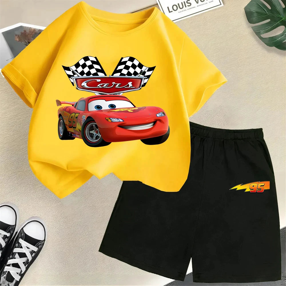 Racing children's pure cotton T-shirt set, Lightning McQueen Boys and Girls' Fashion T-shirt for teenagers