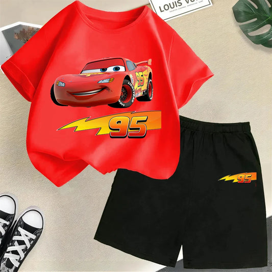 Racing children's pure cotton T-shirt set, Lightning McQueen Boys and Girls' Fashion T-shirt for teenagers